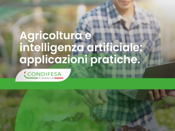 Agricoltore in camicia a quadri che utilizza un laptop in serra, con colture verdi sullo sfondo.